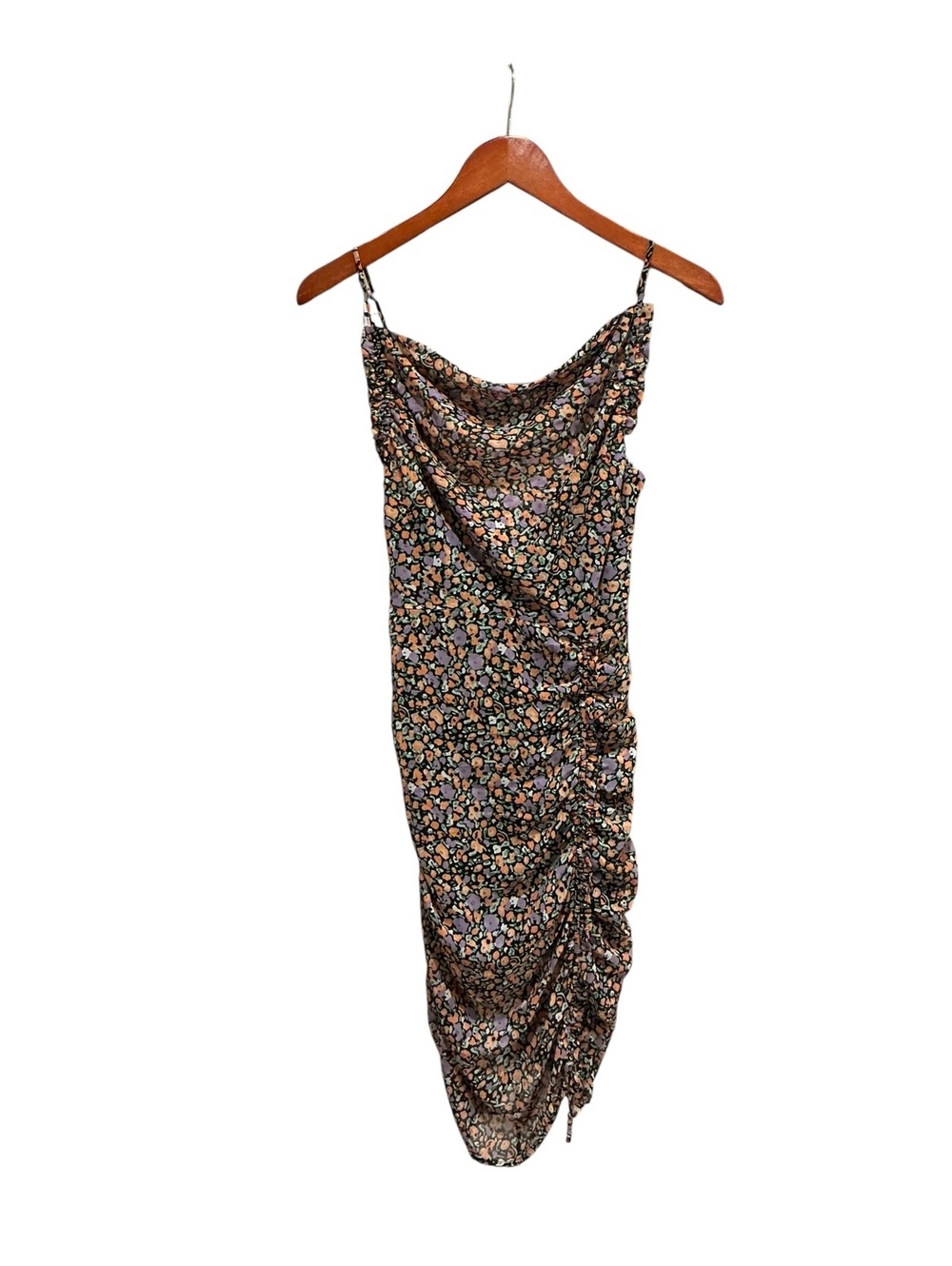 ASTR The Label Black-Orange Floral Ruched Midi Dress XS